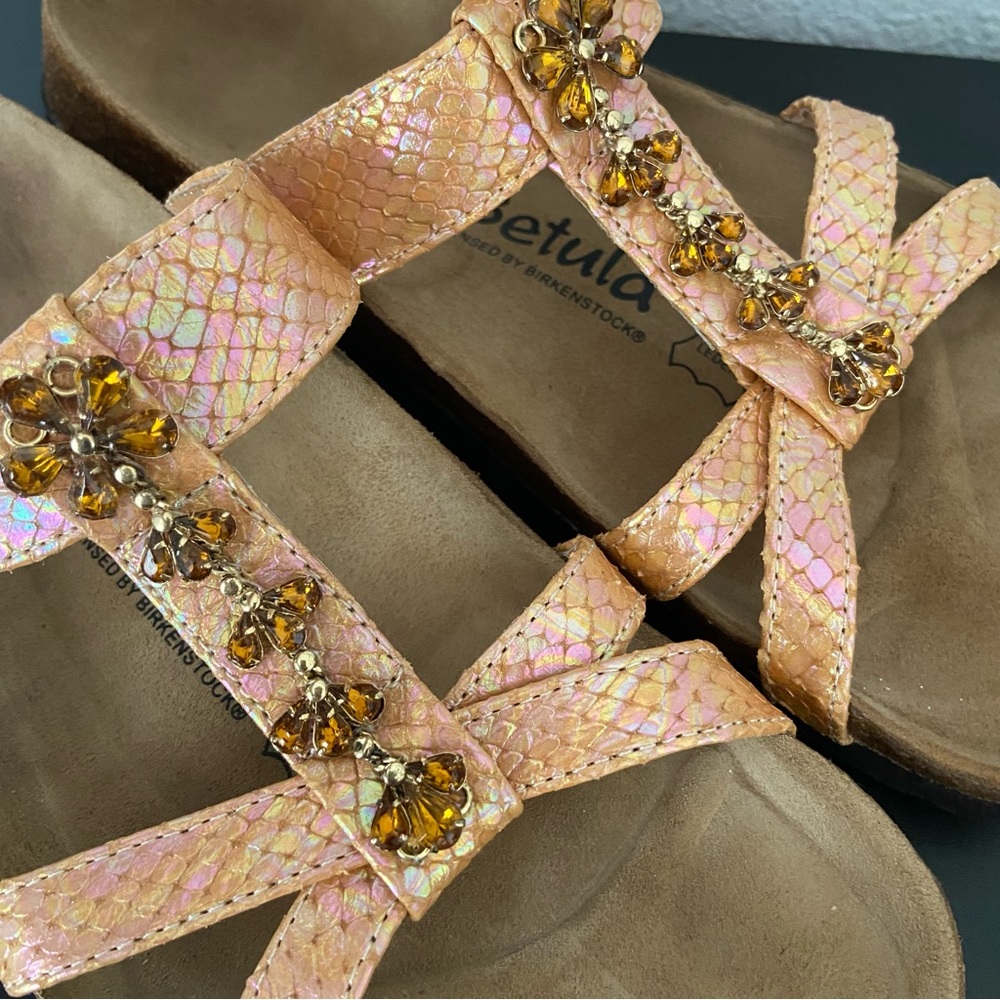 EUC Betula by Birkenstock Shimmery Snake Print Leather Women’s Sandals - Picture 2 of 9